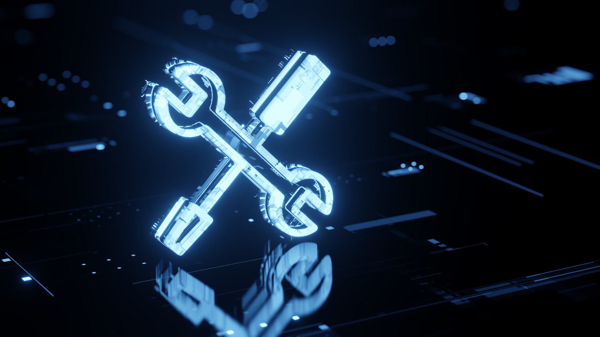 Futuristic Illuminated Tools Symbol on Digital Background